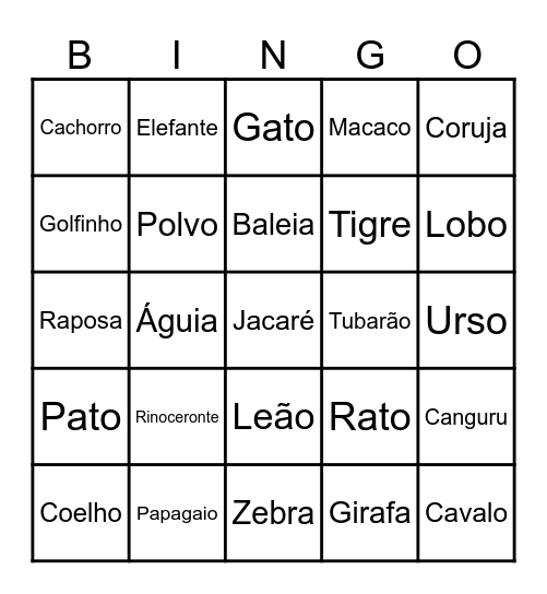 Animais Bingo Card