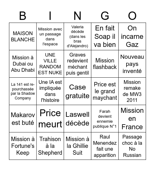 Bingo MW4 Bingo Card