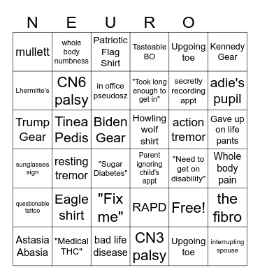 Neurology Bingo Card