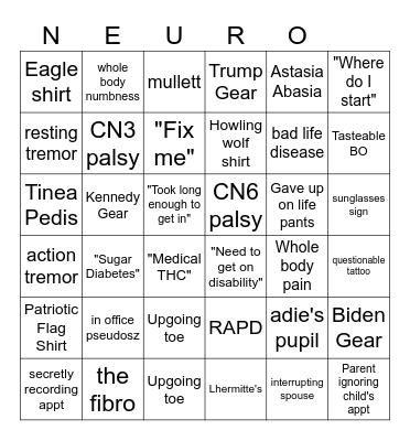 Neurology Bingo Card