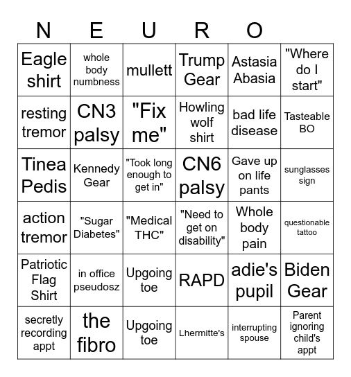 Neurology Bingo Card