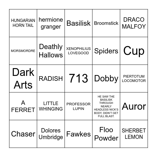 Harry Potter Movie Trivia Bingo Card