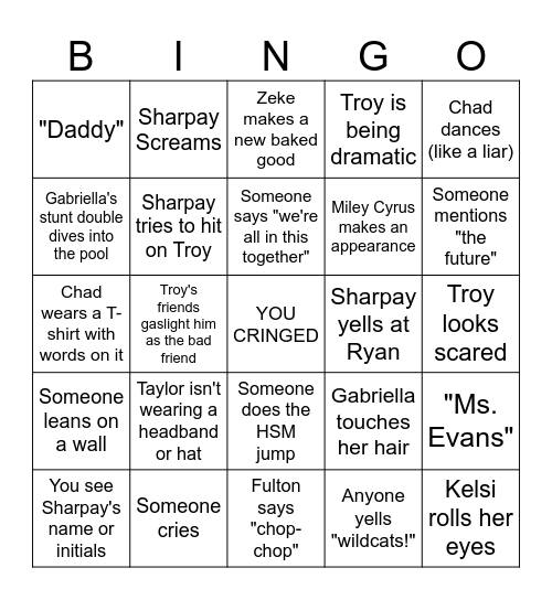 High School Musical 2 BINGO Card