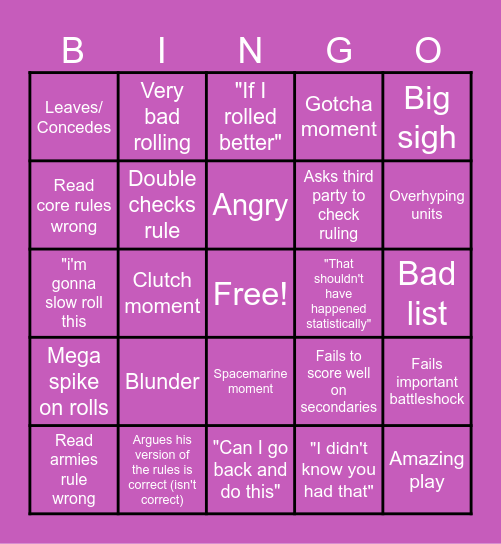 Drakken and Spacemarine Bingo Card