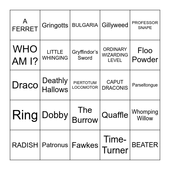 Harry Potter Movies Bingo Card