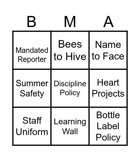 BBMA Bingo Card