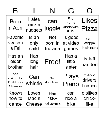 Summer Bingo Card