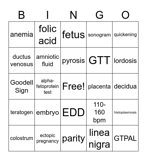 Maternal Instincts Bingo Card