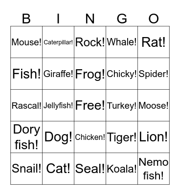 Animal Bingo Card