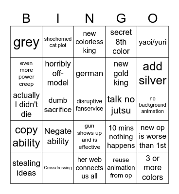 K project Bingo Card