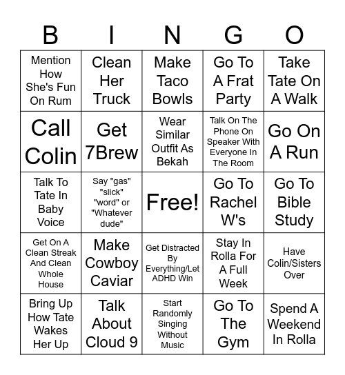 What Will Rachel Do? Bingo Card