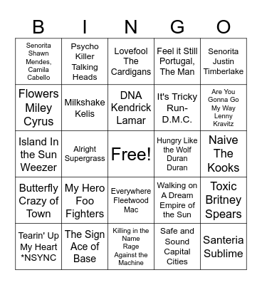 Mixtape Bingo Card