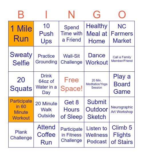 NC Wellness Week Bingo Card