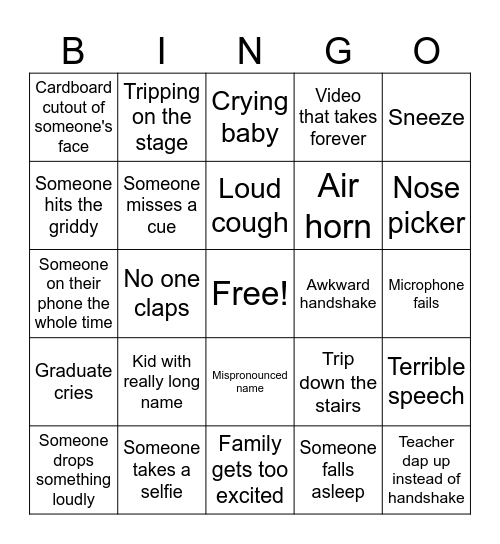 Graduation Bingo Card