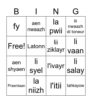 Michif Weather Bingo Card