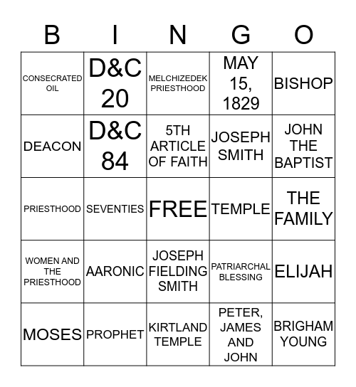 PRIESTHOOD  Bingo Card