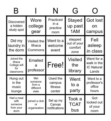 College Bingo Card