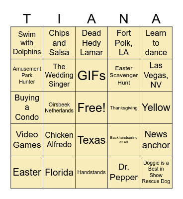 Tiana BINGO! Bingo Card