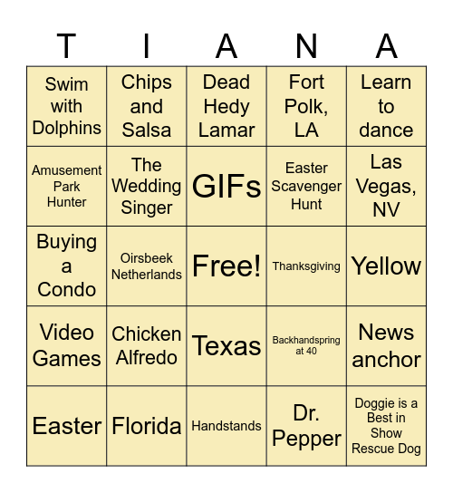Tiana BINGO! Bingo Card