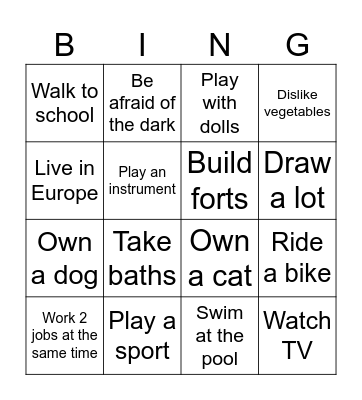 "I used to" Bingo Card