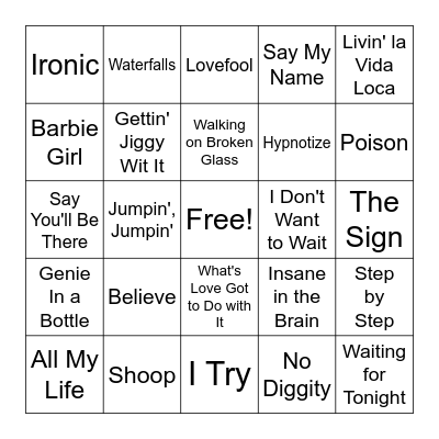 Round 3 &4 - 90's Pop / R&B Bingo Card