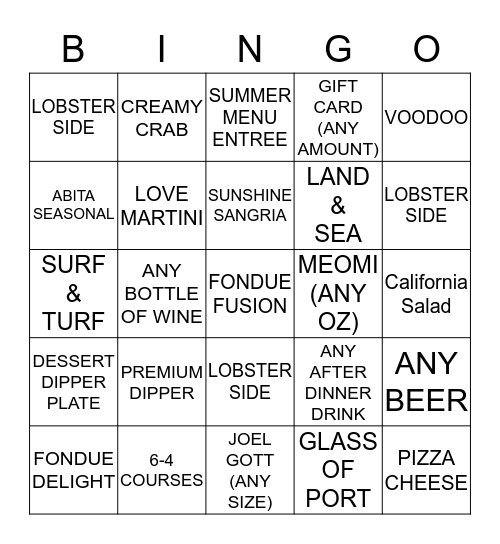 FONDUE Bingo Card