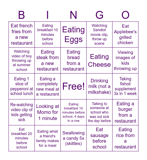 Maddie's Anxiety Challenge Bingo Card