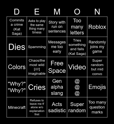 Guess What Kat Will Do: Remade Bingo Card