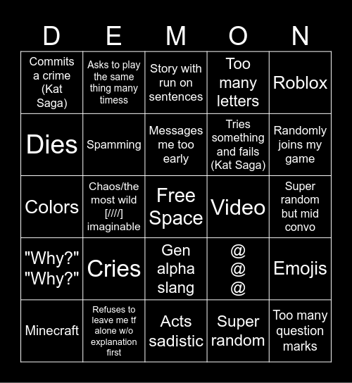 Guess What Kat Will Do: Remade Bingo Card