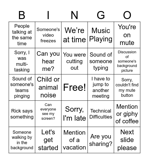 UIS Zoom Bingo Card