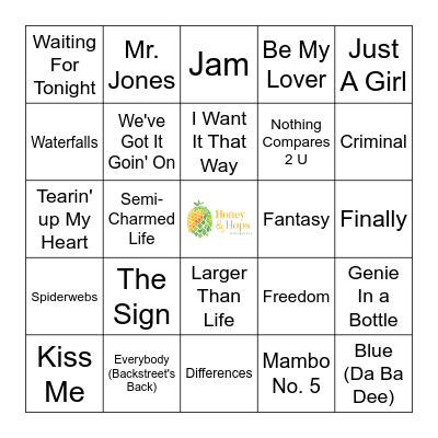 90's Pop Hits Bingo Card