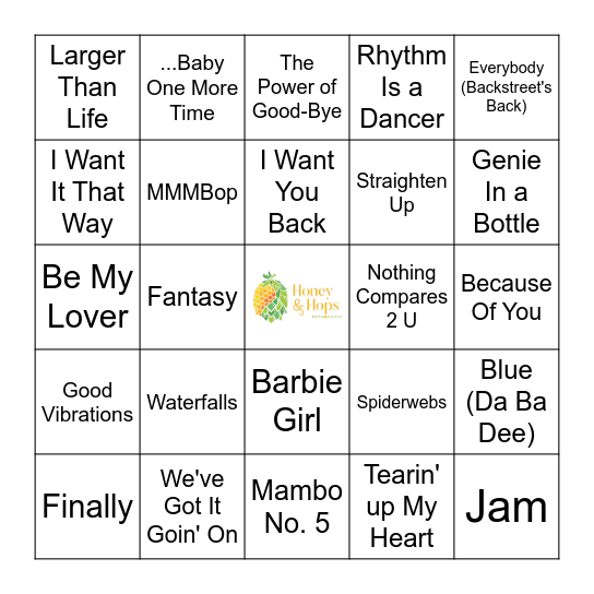 90's Pop Hits Bingo Card