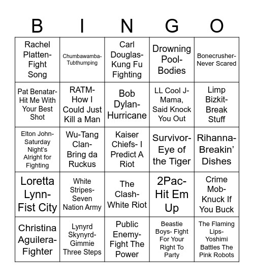 Radio Bingo Fight Club Bingo Card