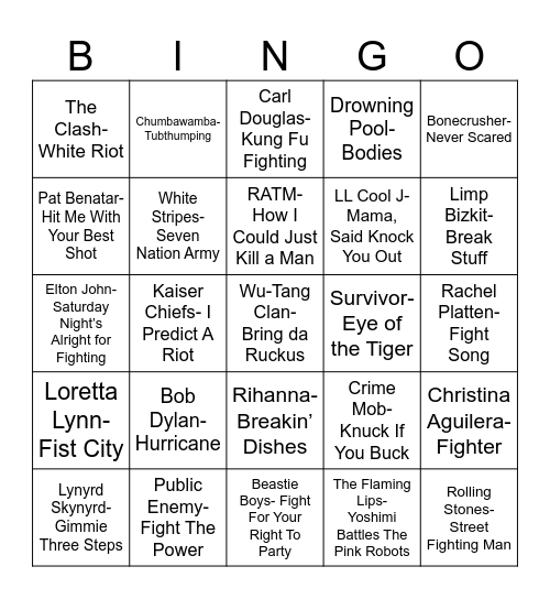 Radio Bingo Fight Club Bingo Card