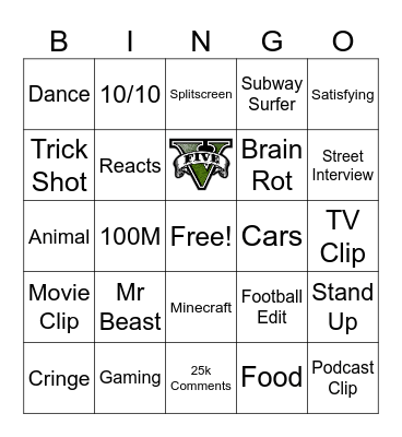 YouTube Bingo Card
