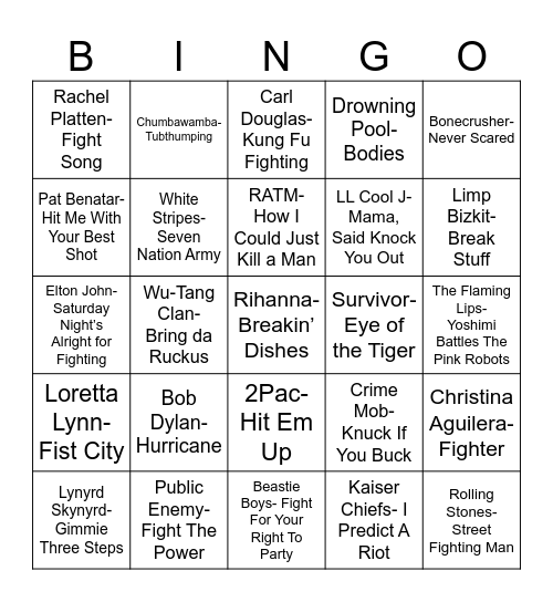 Radio Bingo Fight Club Bingo Card