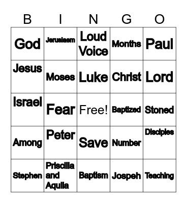 Fearless Vacation Bible School Bingo Card