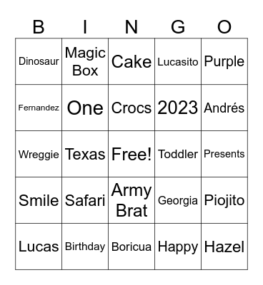 Lucas Birthday Bingo! Bingo Card