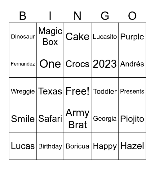 Lucas Birthday Bingo! Bingo Card