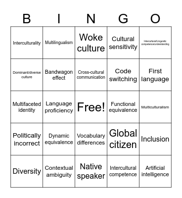 Language and Culture Bingo Card