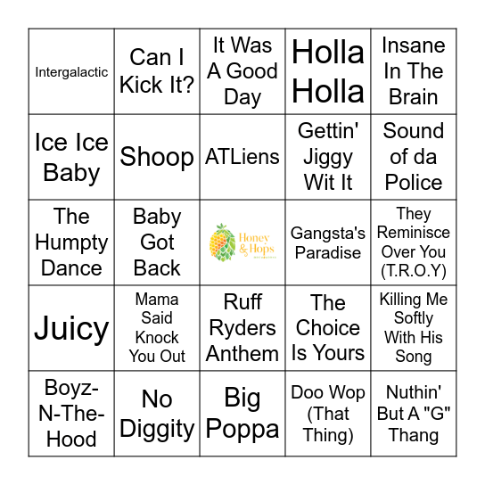 90's Hip-Hop Hits Bingo Card
