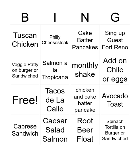 New menu item Bingo Card