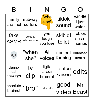 Youtube Short Bingo Card