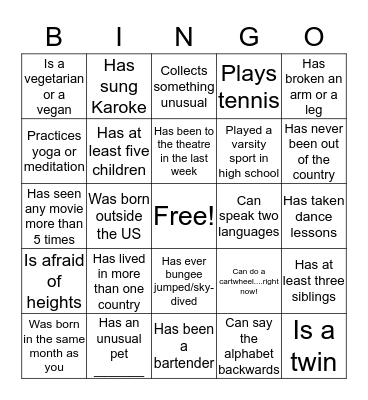 Teacher Bingo Card