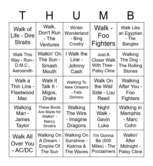 Keep On Walking Bingo Card
