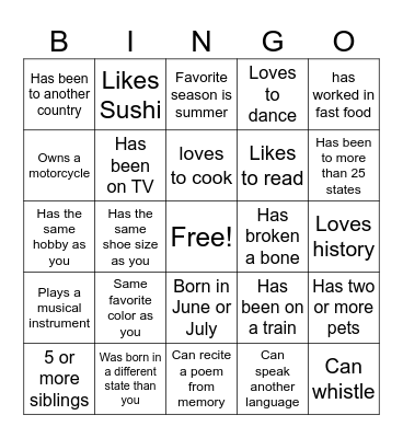 Find a Friend Who... Bingo Card