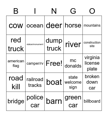 North Carolina Doggie Door Dash Trip Bingo Card