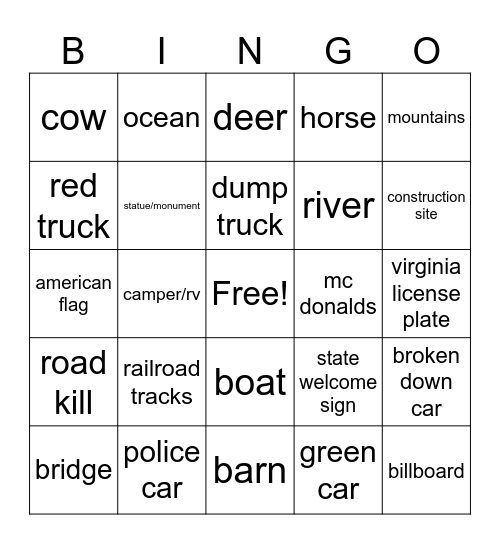 North Carolina Doggie Door Dash Trip Bingo Card