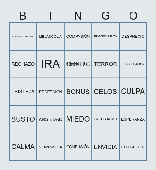 EMOCIONES Bingo Card