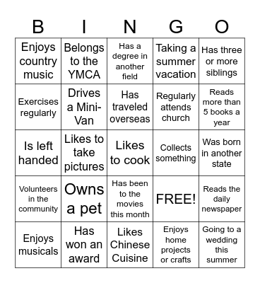 Have a different COUSIN sign a square Bingo Card